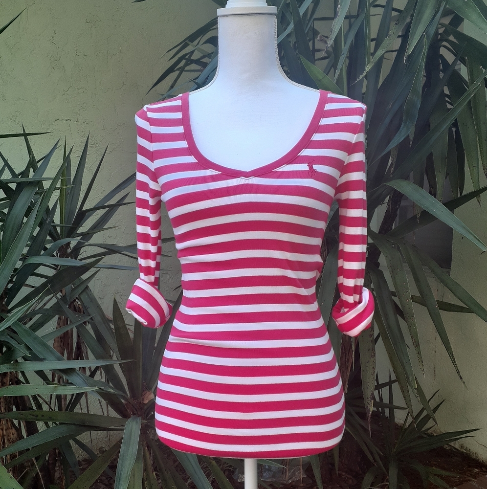 Ralph Lauren Pink Striped V Neck